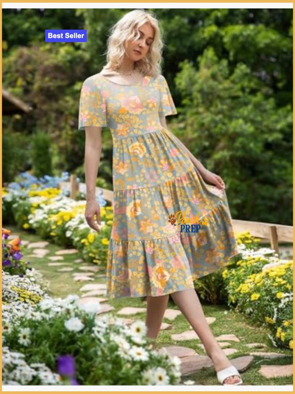 Midi Floral Flutter Sleeve Dress with Pockets Tiered Boho Casual - Picture 2 of 7